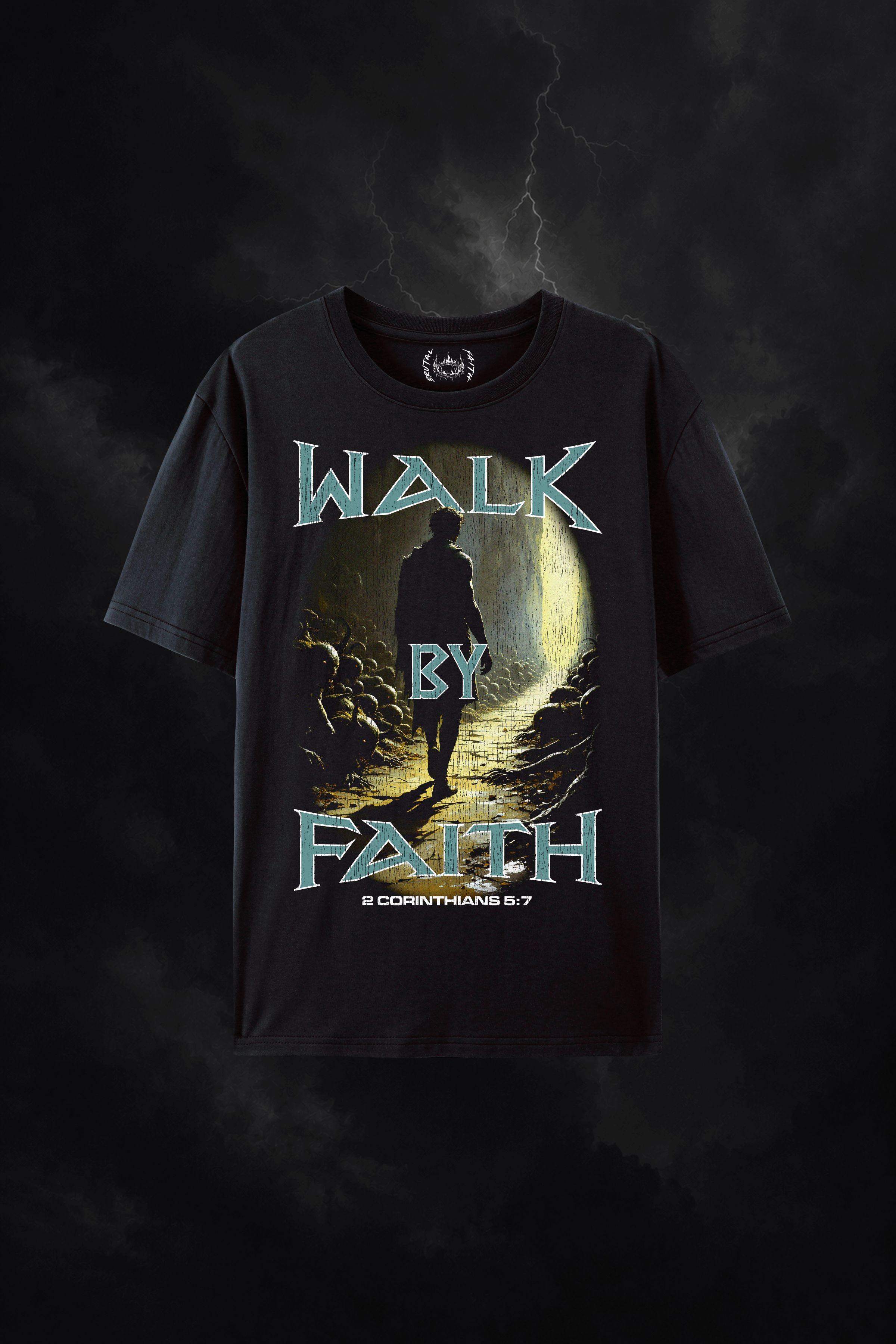Walk by Faith shirt -black front view