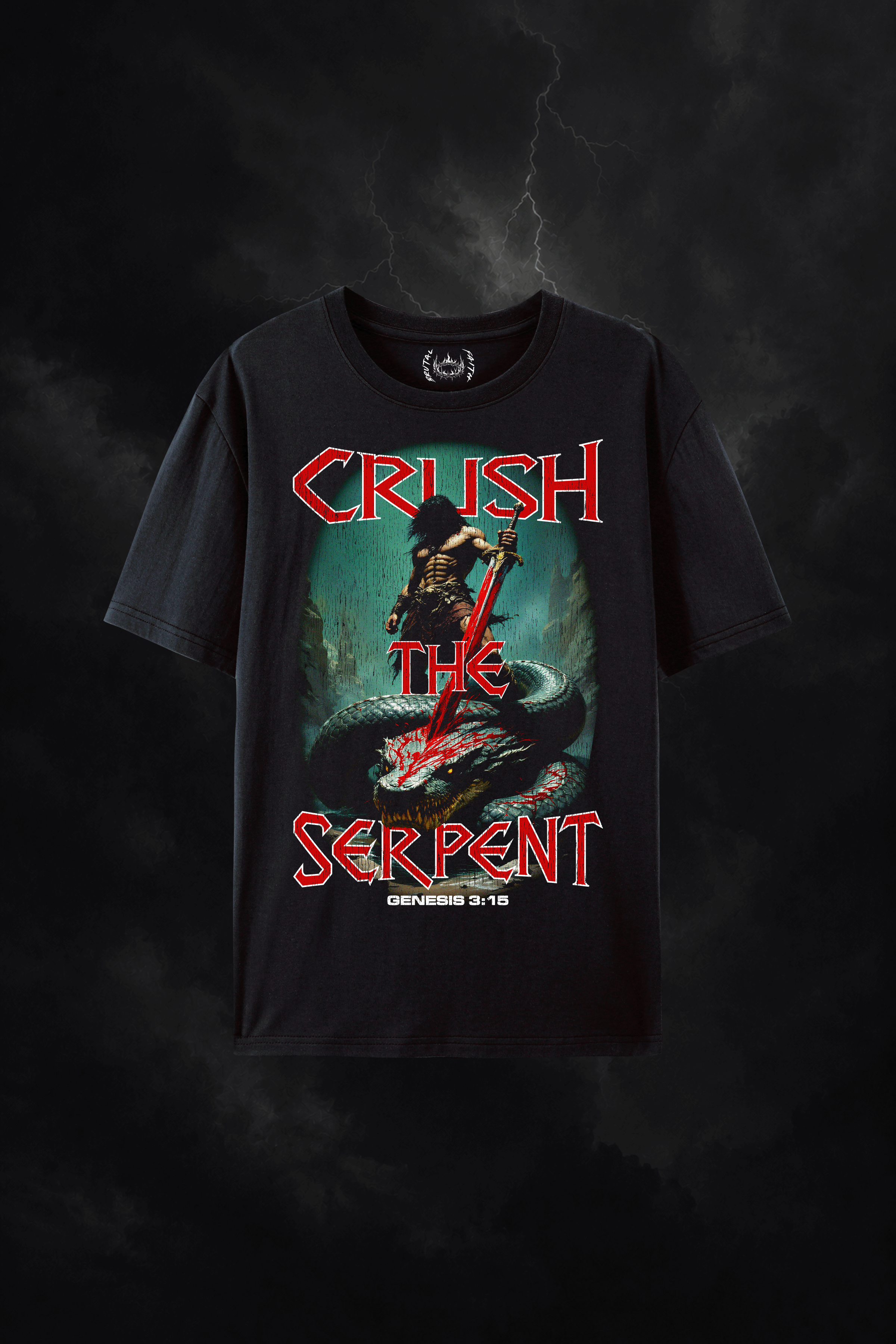 Crush the Serpent shirt -black front view